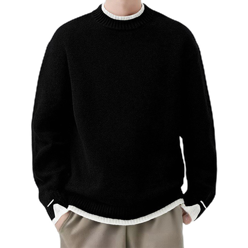 Explosiones transfronterizas de tamaño europeo de tamaño grande falso dos piezas de camisetas de punto suéter hombre viejo estilo coreano fábrica de otoño y invierno al por mayor