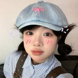 韩版复古蝴蝶结前进帽子女春夏出游百搭小众画家帽甜美文艺贝雷帽