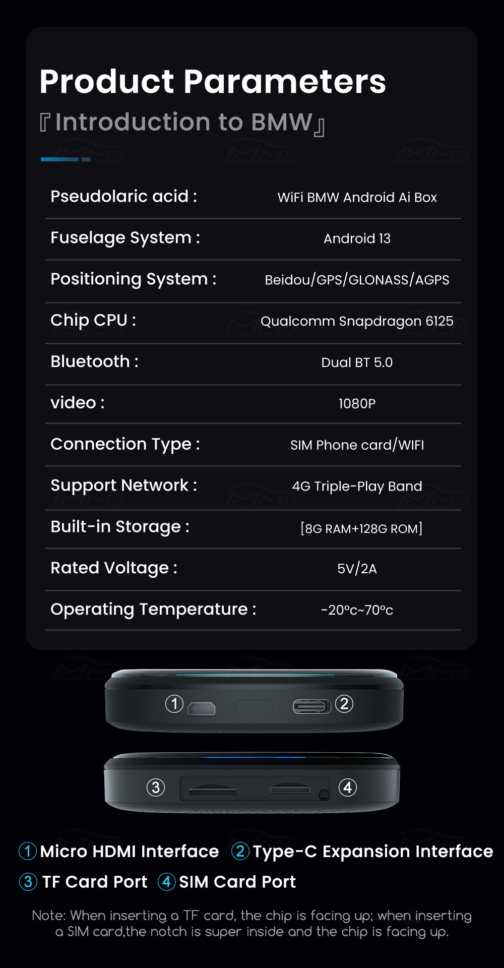 Cross-Border Exclusive Supply of Bm Wireless Carplay Ai Box Car Gps 8+128g Android System Video Conversion Box