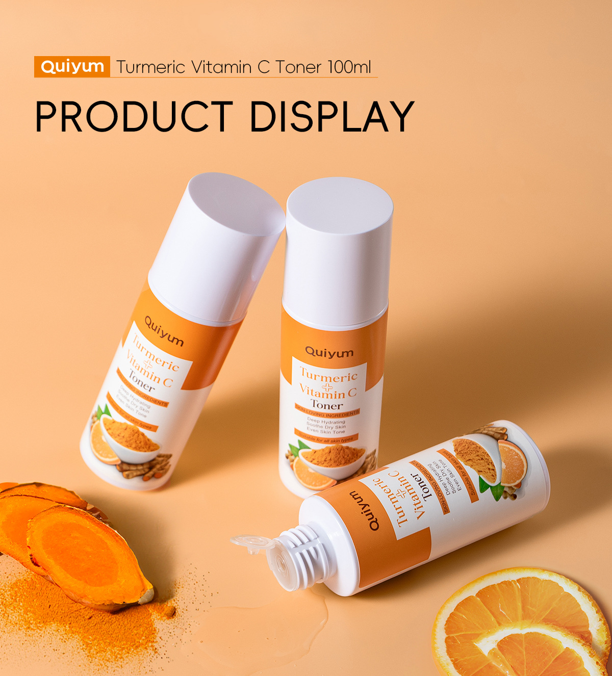 Cross-border new product QUIYUM Turmeric Vitamin c Toner 100ml for hydrating and moisturizing the face is available for wholesale from the manufacturer undefined