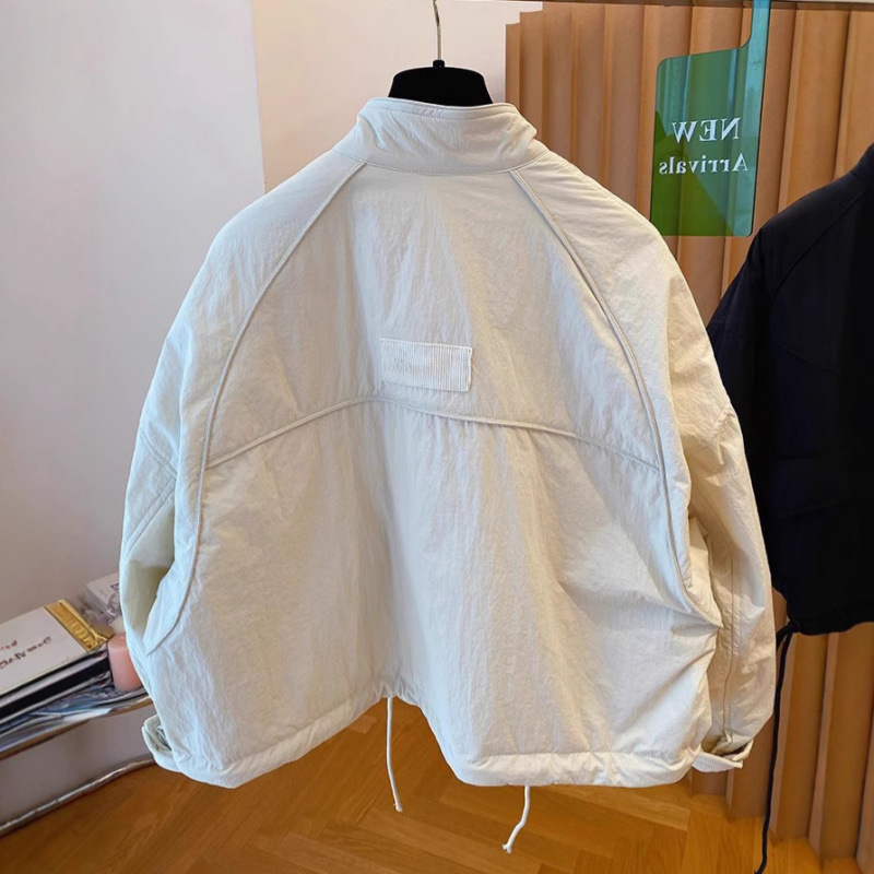 韩版时尚立领工装棉服女2025秋冬季轻薄款宽松单排扣夹棉棉衣外套|undefined