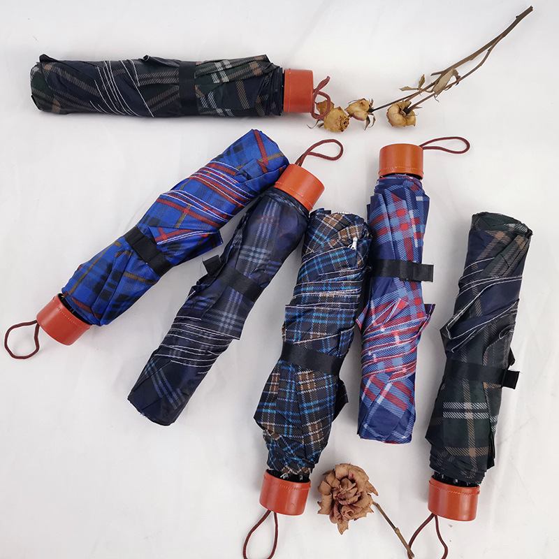 Plaid umbrella folding umbrella small portable umbrella manual tri-fold umbrella umbrella men umbrella umbrella Wholesale cheap umbrella
