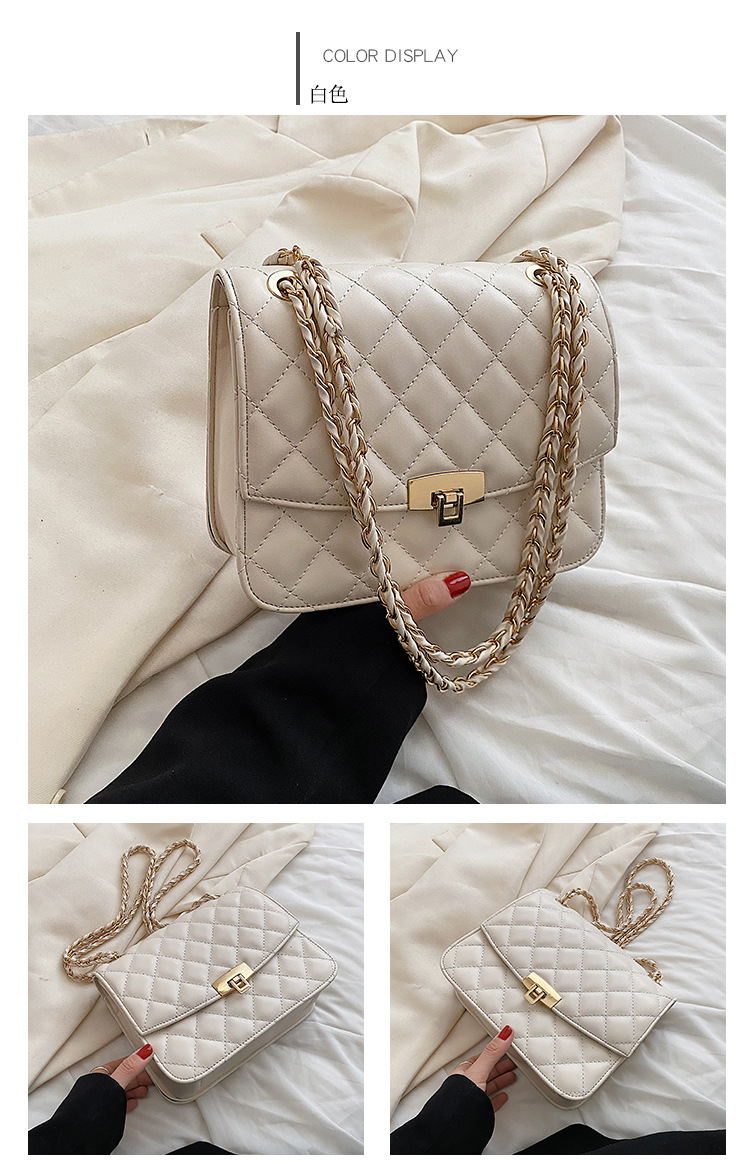 New Rhombus Embossed Braided Chain One-shoulder Small Square Bag 23*18*9cm display picture 18