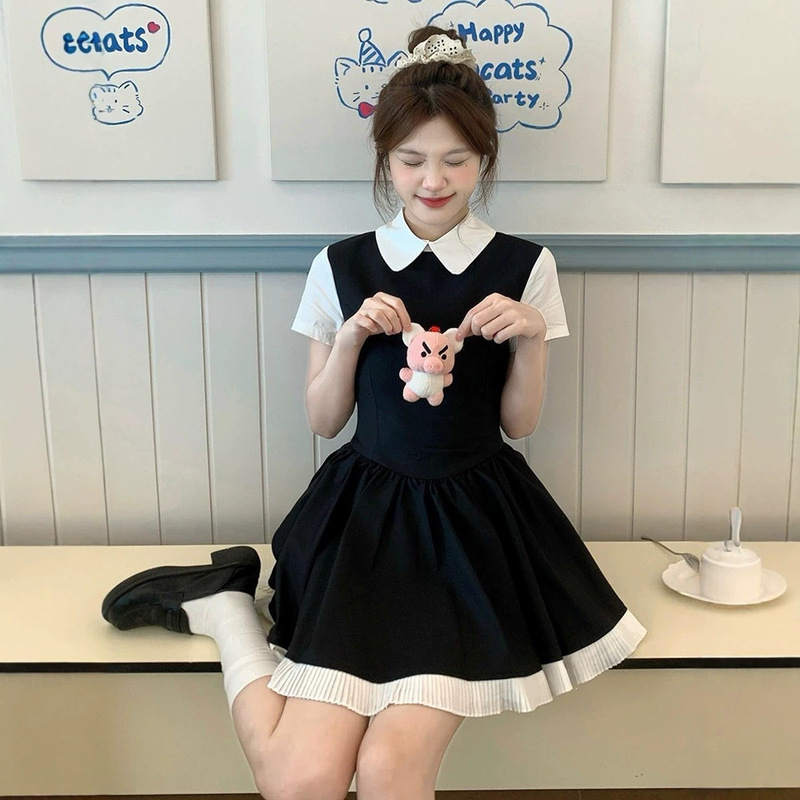 French-style sweet college-style black doll collar dress for women, summer 2026 new model, a super cute dress for petite girls