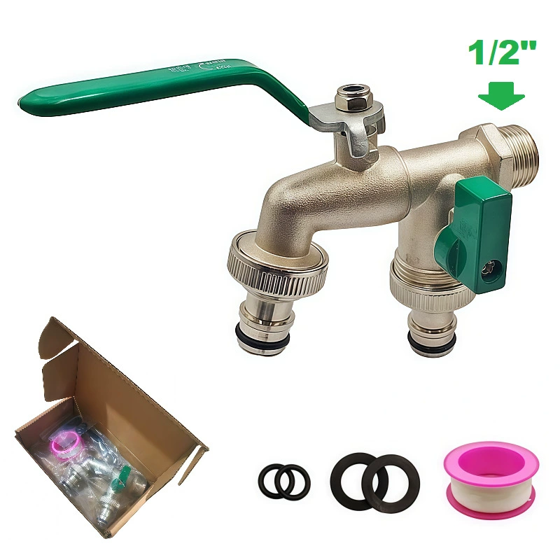 Трансграничный кран для 1/2 садоводческого цинкового сплава двойной выход воды один в два и два в два