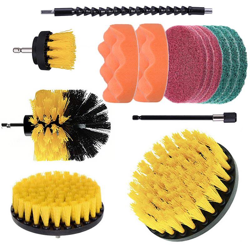 노란색, 4종 세트 + 빨간색 3개 + 녹색 3개 + 주황색 스펀지 2개 + 150MM + 범용 유연한 샤프트, 플라스틱
