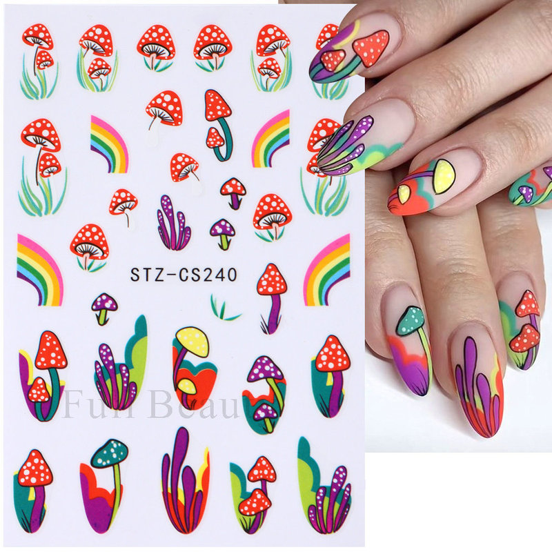 Cross-border new nail stickers ins mushroom color eye art geometric adhesive nail stickers wholesale nail