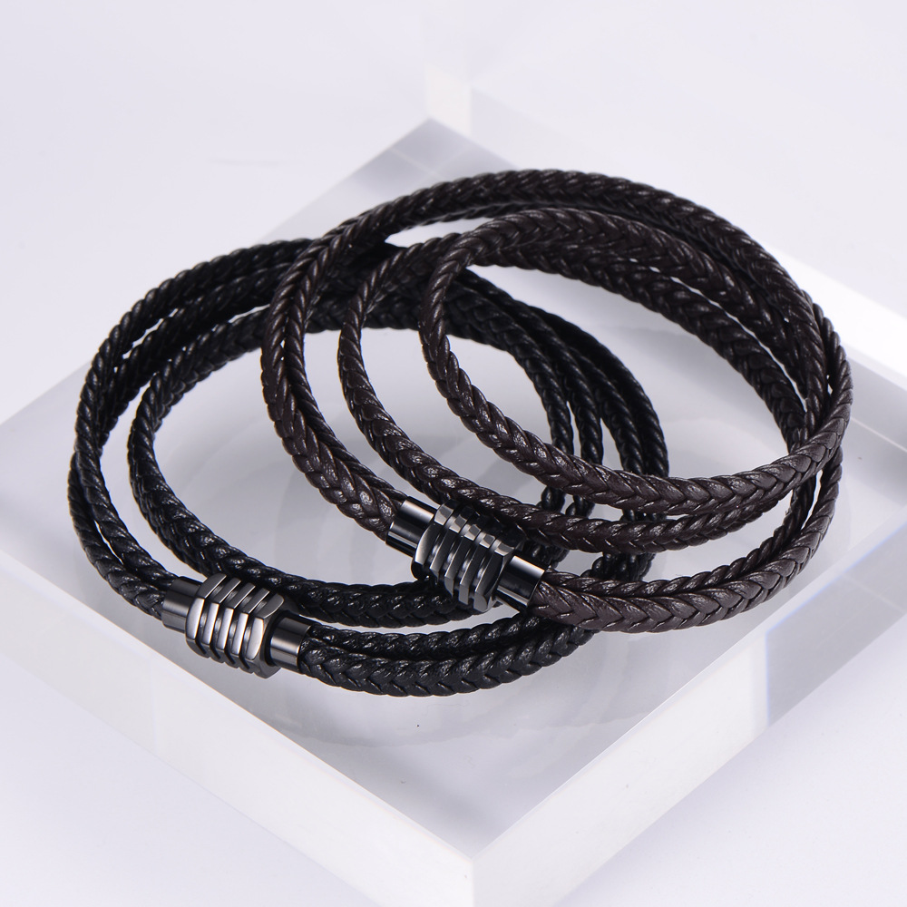 Leather Rope Chain Material Anniversary, Wedding, Travel, Birthday, Festival Occasion Luxurious 304 Stainless Steel No Inlaid 18K Gold Plated Vacuum Plating Unisex Men Cord & Leather Bracelets