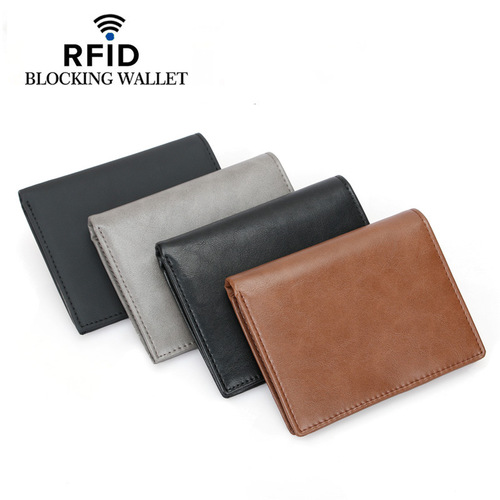 Factory direct cross-border men's genuine leather wallet wholesale RFID vertical multi-card slot coin bag wallet drop shipping