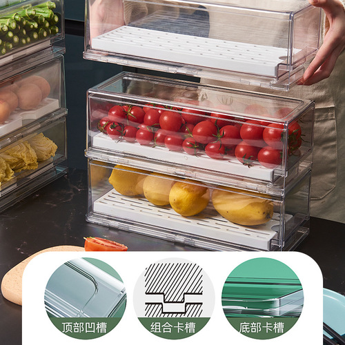 Refrigerator storage box drawer-type transparent pet vegetable and meat draining food rectangular crisper fruit freezing box