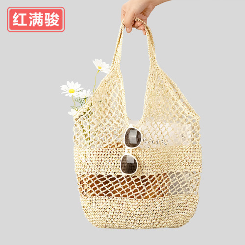 春夏镂空编织包女纯手工纸绳网兜度假草编包小众单肩包跨境