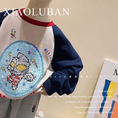 亮片奧特曼女童圓領長袖插肩衛衣男童韓版洋氣時髦潮休閒上衣寬鬆