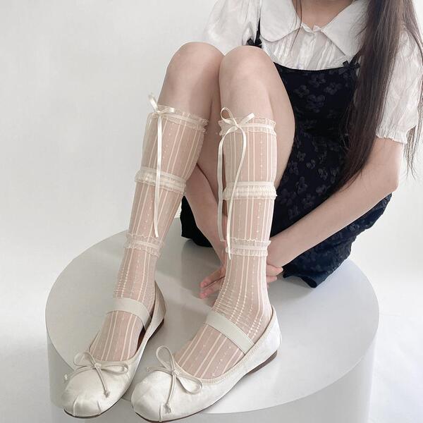 Summer thin lace white hair band with bow