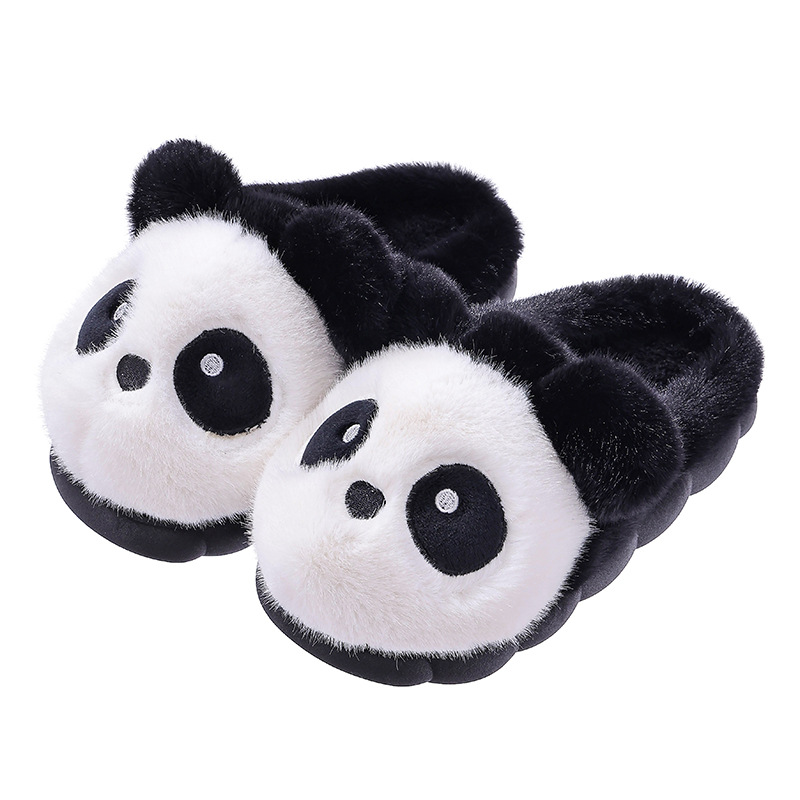 Panda zapatillas de algodón para mujeres 2025 nuevo invierno pareja interior anti-derrapante zapatillas cálidas de pelo para hombres