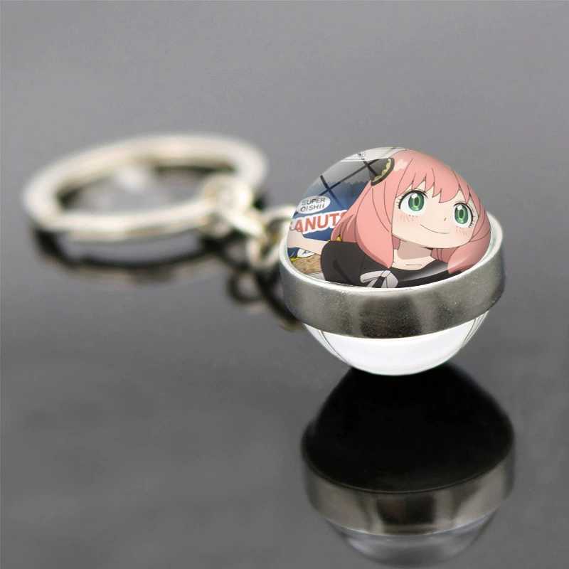 Double-sided glass pendant for keys, keychain, accessory