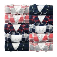 秋冬纯棉睡衣套装绒布格纹家居服女长袖长裤情侣磨毛格子睡衣