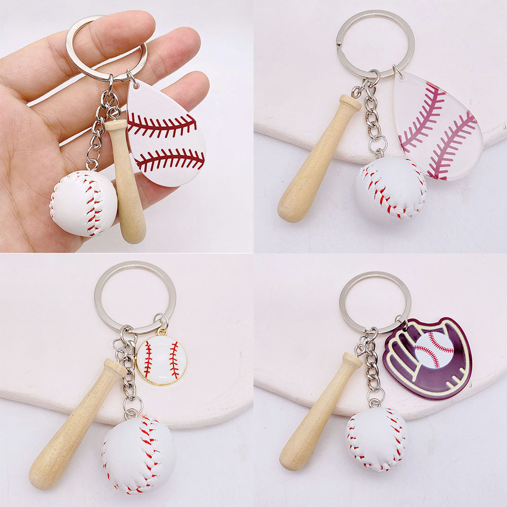 跨境棒球钥匙扣挂件仿真迷你棒球垒球钥匙链运动纪念品