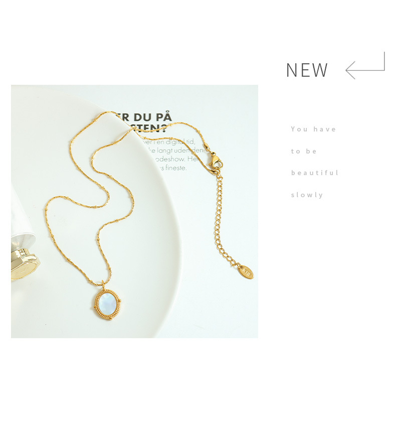 Elegant Oval Titanium Steel Plating Inlay Shell Pendant Necklace 1 Piece