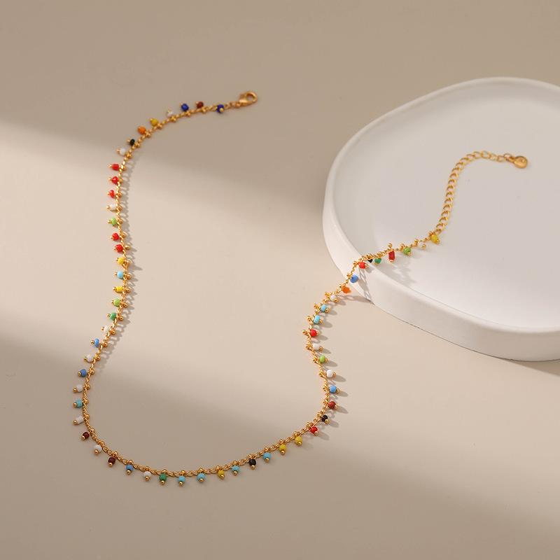 Necklace Classification 1 Piece Quantity Vacation Colorful Beaded Copper Plating 18k Gold Plated Necklace