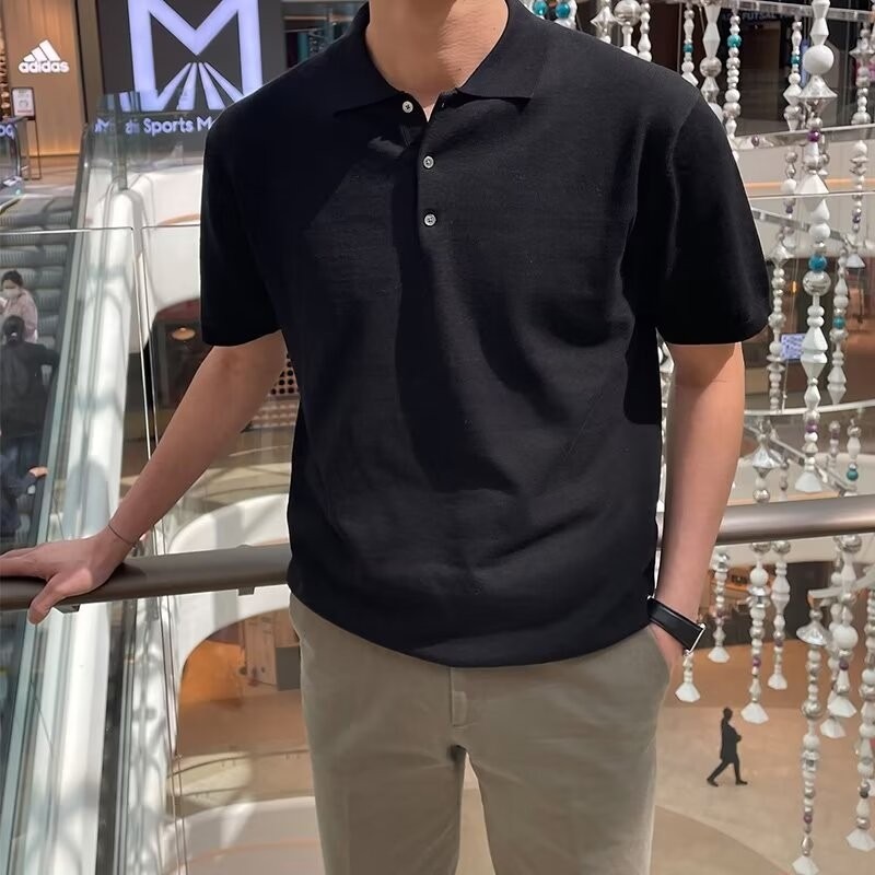 Camisa POLO casual delgada de estilo de verano de estilo maduro ligero, camiseta simple de moda retro americana, hombre de moda de manga corta