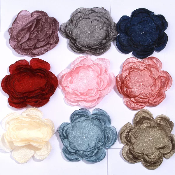 Foreign trade hot selling handmade matte satin hand sewing baked edge flower diy hair accessories burning edge headdress flower accessories