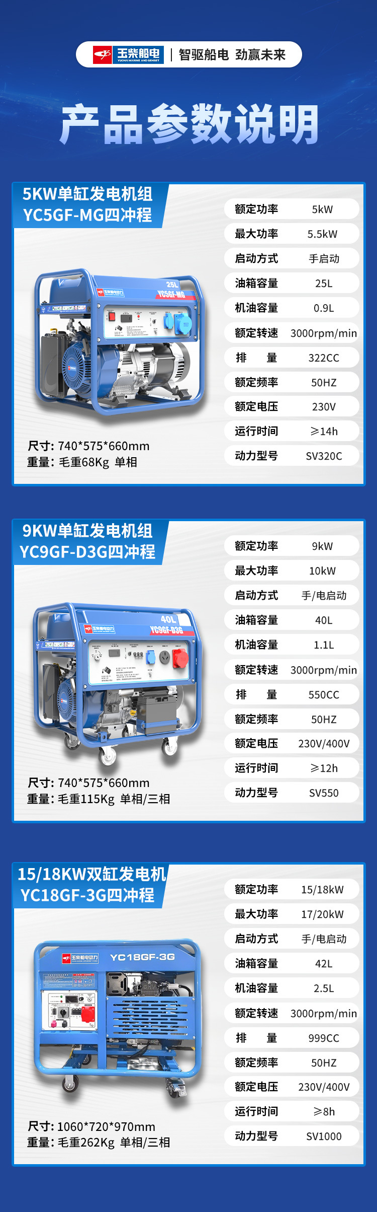 Yuchai Marine Gasoline Generator Single/Three-Phase 9Kw Full Power Portable Outdoor Construction Camping Generator