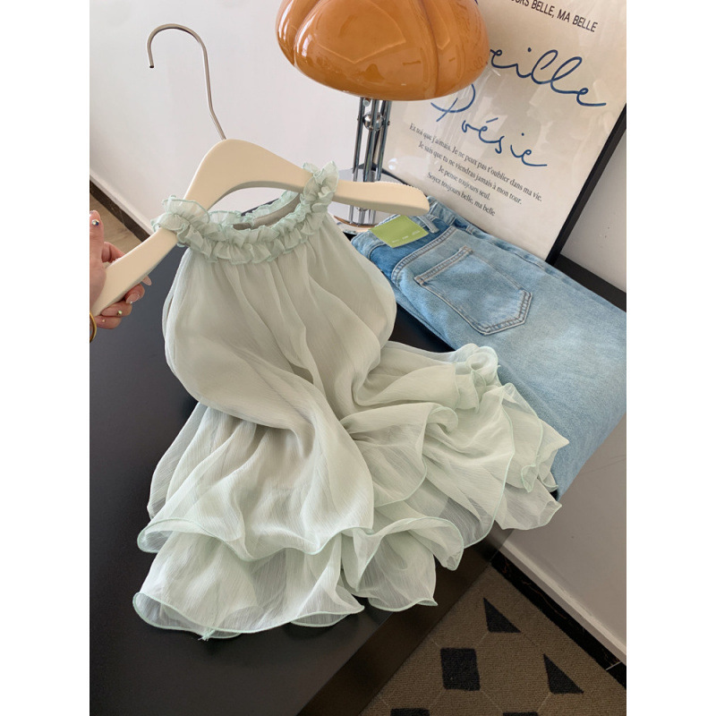 Ruoxin Light Green Ruffled Halter Neck Camisole Layered Tank Top for Women, Can Be Worn as an Inner Layer or Outerwear, Sexy Sleeveless Top 20