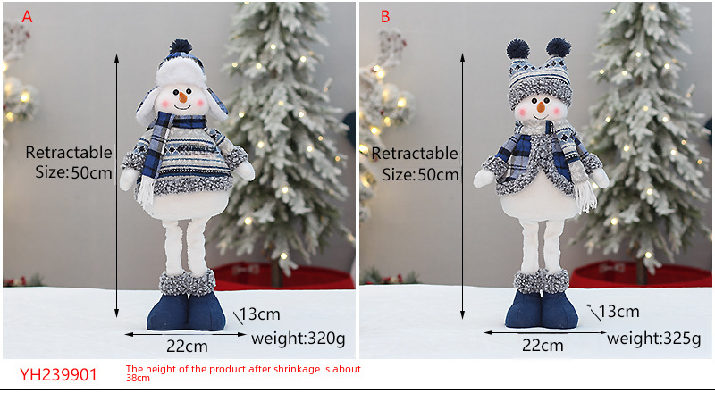 Ornements de poupée de bonhomme de neige rétractables en tissu bleu de Noël en gros en usine_voghion.com