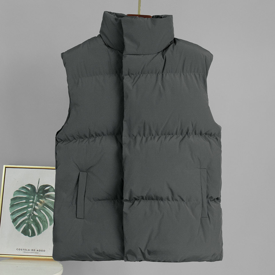 Áo vest gile bông nữ dáng rộng không tay dài trung bình — Màu xám đậm, Màu đen chi tiết 9