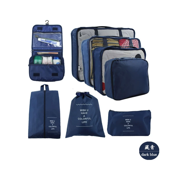 8 piece toiletry bag set navy blue