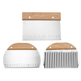 刻度面粉切刀 橡木柄面团切刀 狼牙土豆切刀薯格切片刀波纹薯条刀