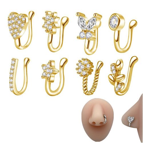 Amazon Bestseller: European & American Non-Piercing U-Shape Nose Ring with Zircon-Studded Star and Heart Design — Fake Nose Ring & Piercing Jewelry