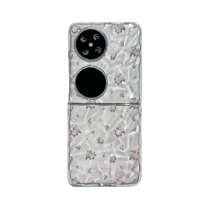 Capa para celular Huawei Pocket 2, dobrável com textura ondulada, resistente a quedas, estampa de rosas em tela cheia, design simples para mulheres._voghion.com