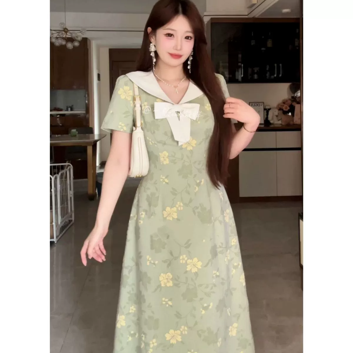 Женское платье больших размеров с французским дизайном и принтом банта, летняя новая уменьшающая возраст длинная юбка с милой талией