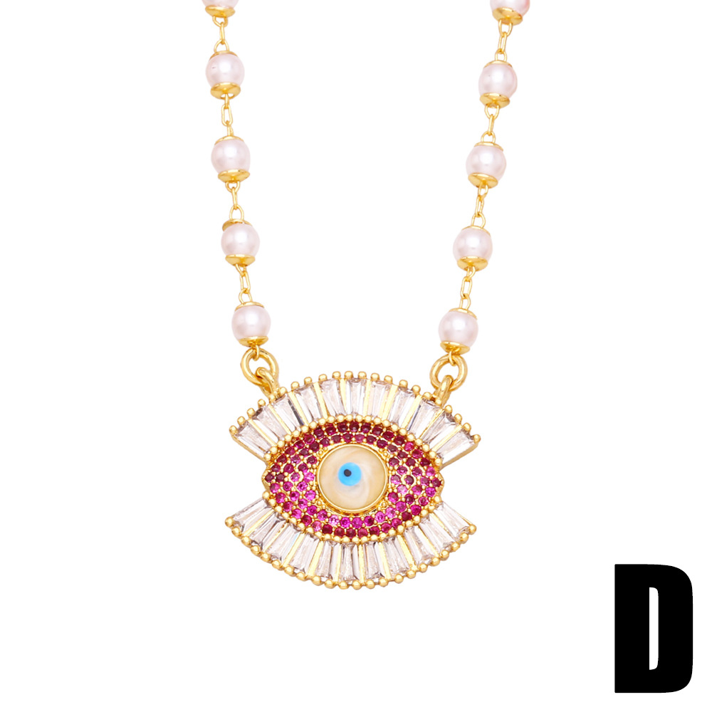 simple devil eye pearl chain pendant copper inlaid zircon necklace