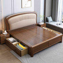 金丝檀木实木床1.8米主卧双人床1.5米单人床新中式带软靠卧室大床
