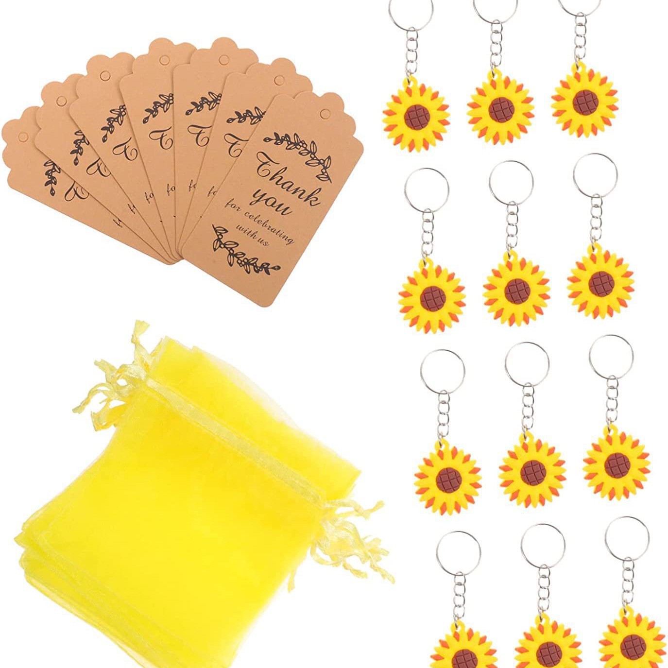 夏季广告小礼品活动现场小礼品钥匙扣配饰向日葵纱袋挂饰 感谢卡