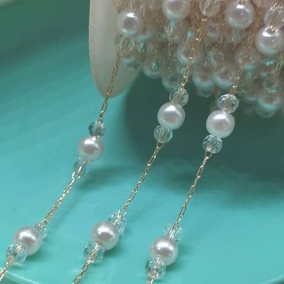 diy Color retention chain 6mm Pearl series 4mm crystal Hand Chain Gold and silver tassels Earrings Necklace