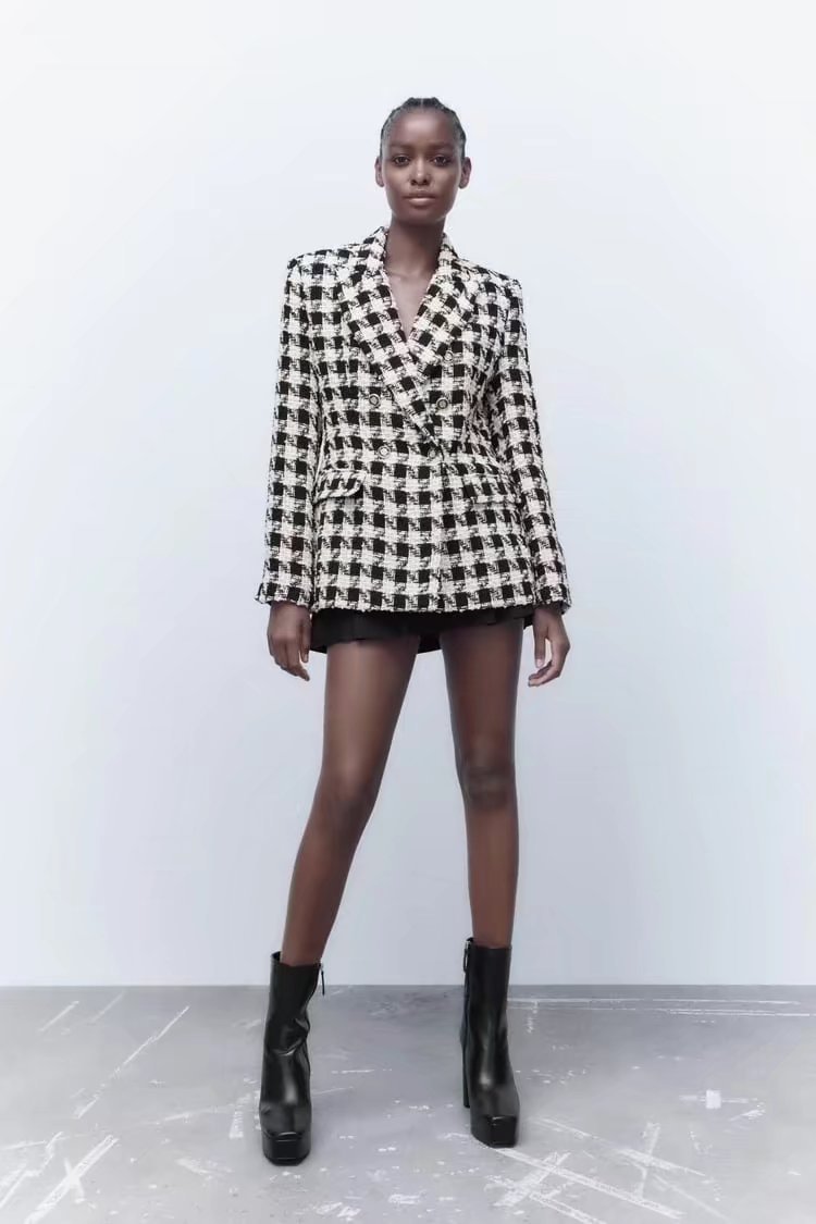 long sleeve houndstooth slim suit jacket NSYXB136957