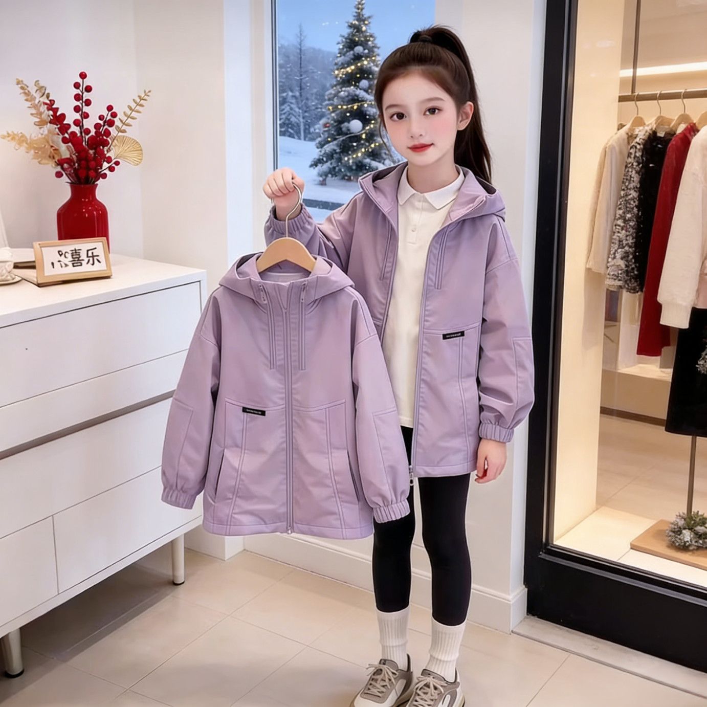 Girls' Spring Coat 2026 New Fashionable Children's Hooded Jacket for Older Kids, Winter Style Windbreaker, Spring Outfit