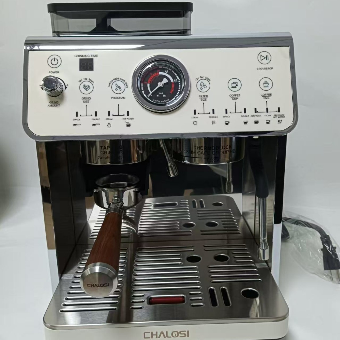 110V cafetera espartita casera de doble caldera de molienda concentrada en una cafetera semiautomática comercial