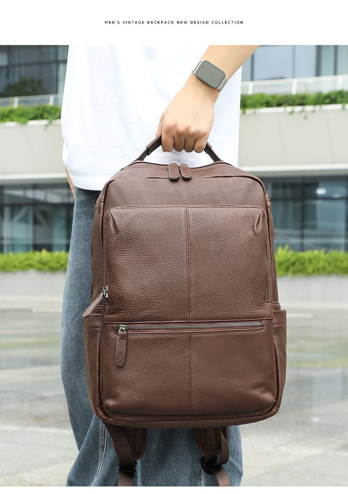 Ba lô nam da bò thật Marunte đựng máy tính 15 inch, 31×17×41 cm — Cà phê đen, nâu, đen chi tiết 17