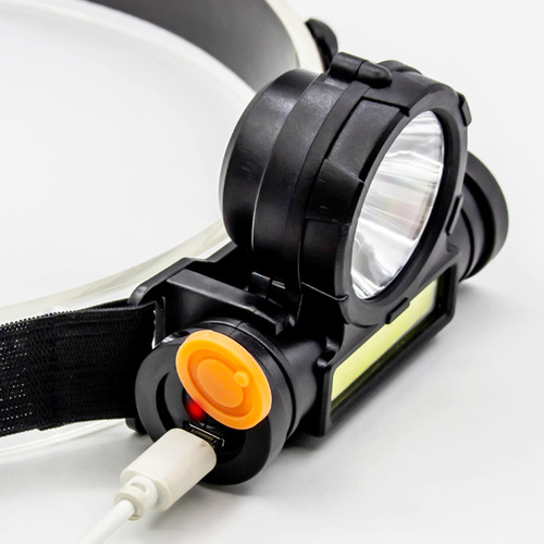 Cross-border new LED+COB dual-purpose strong light headlight with large light cup built-in lithium battery USB rechargeable mini work light