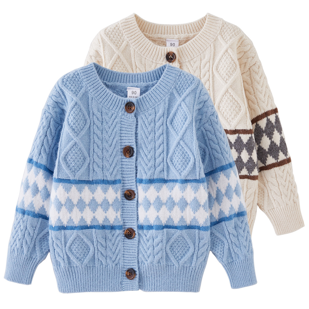 Ropa para niños Otoño e Invierno engrosada suéter para niños cardigan pequeños niños y niñas suéter cardigan abrigo de lana superior al por mayor