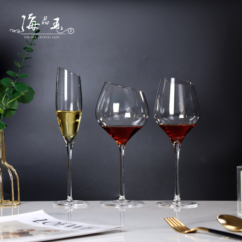 Creative slant lip red wine glass set ion plated champagne glass tall glass ins style crystal wine glass wholesale