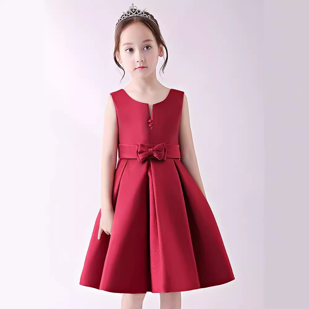 Princess Puff Sleeve Dress For Girls – Elegant Chiffon Flower Girl Gown, Birthday & Piano Recital Dress (Champagne, Burgundy)_voghion.com