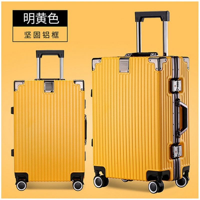 明黄色行李箱女大容量男铝框拉链皮箱拉杆箱24结实耐用26防摔加厚
