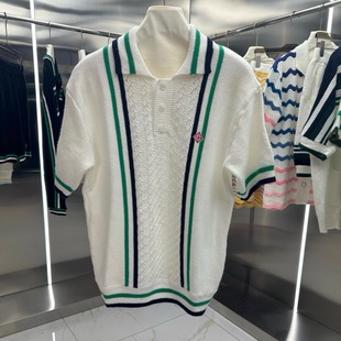 Summer Cross-Border Casa Men's Casual Lapel Casual Knitted Wool Sweater Short-Sleeved Shirt with Cut Out Design and Loose Fit