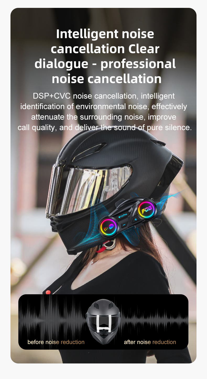Cross-Border New Model Pro Dual-Intercom Motorcycle Helmet Headset Dual-Core Bluetooth 6.0 Music Sharing Fm Radio