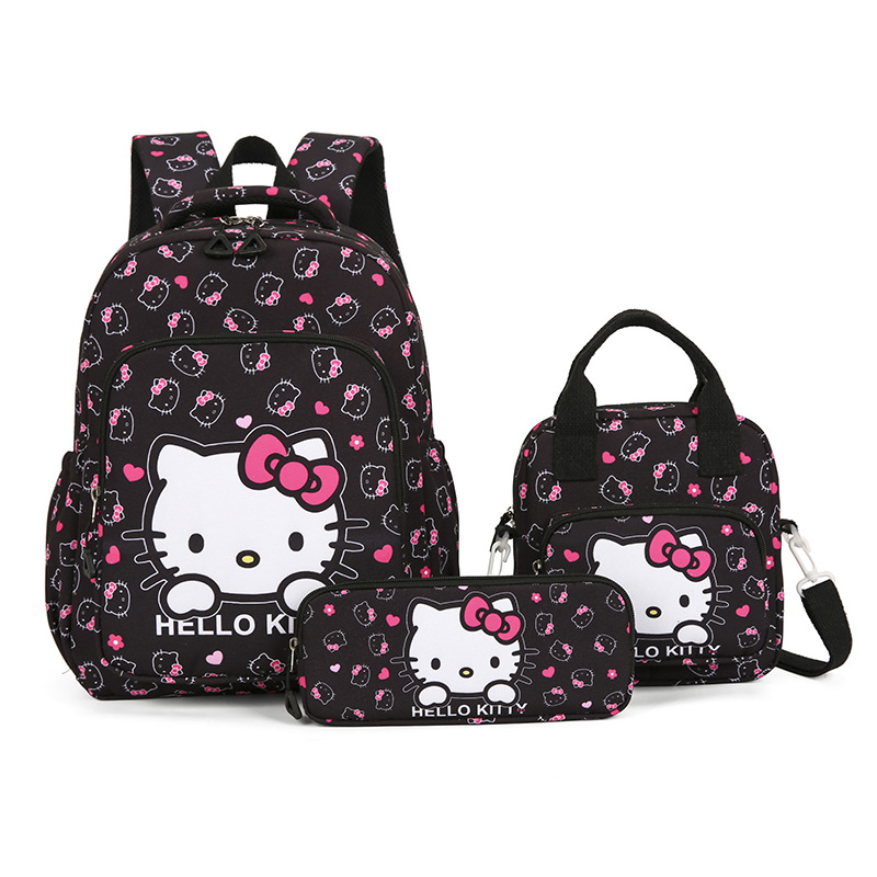 Mochila de tres piezas para niños, mochila de estudiantes de niñas, mochila de gato, mochila de dibujos animados, mochila de hombro encantadora de alto valor
